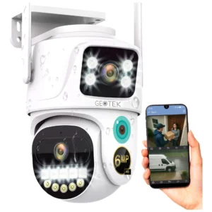 Camara Seguridad Geotek Ip Wifi Domo Doble Lente 6mp Exterior Vision Nocturna Deteccion Movimiento Color Blanco